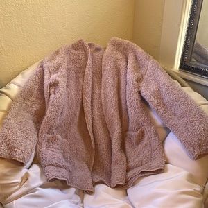 fluffy pink cardigan